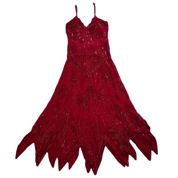 Metamorphosis Special Editions Red Hand-Beaded Silk Dress - Picture 2 of 5